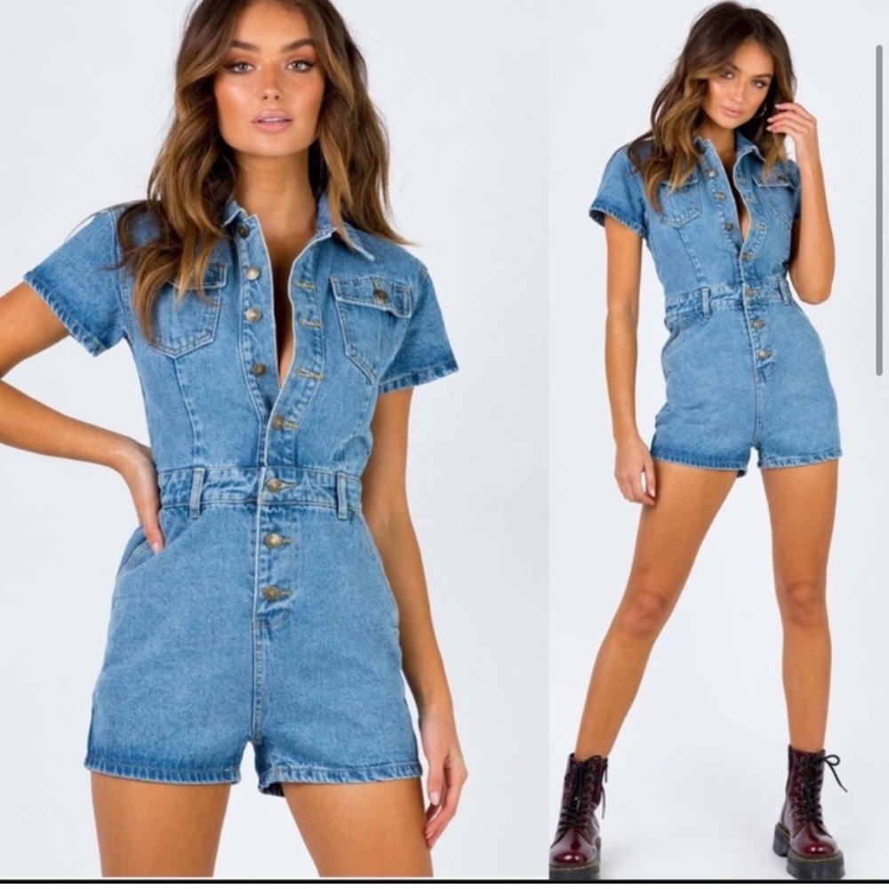 LIONESS | you know what’s up denim romper size large